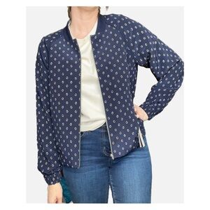 Lafayette 148 NWT Irelyn Reversible Sill Bomber Zip Up Jacket Blue Galaxy M